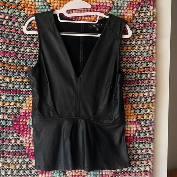 Black Faux Leather Peplum Top - Picture 1 of 4